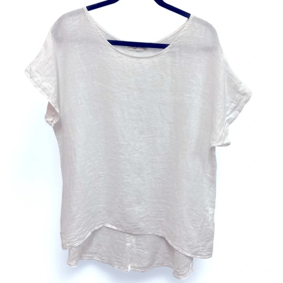 Terzo Millennio White High Low 100% Linen Blouse made in Italy size large - Picture 1 of 9